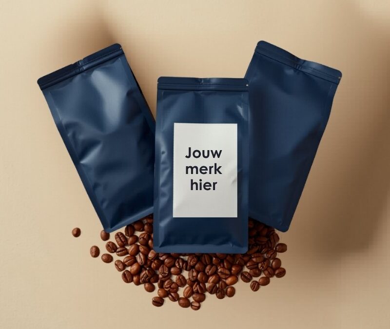 Koffieverpakkingen waarop je je eigen merk kan toevoegen.